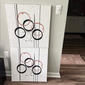 Abstract Circle Wall Art Set in Black and Blush